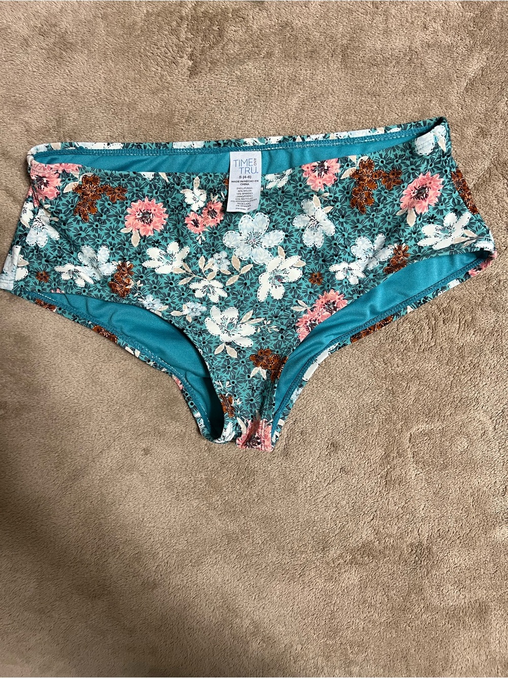 Time and Tru Teal Floral Swim Bottoms